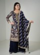 Navy Blue Embroidered Gharara Set With Dupatta